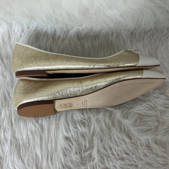 J. Crew Gemma Point Cap Toe Metallic Gold Ivory Leather Flats 8.5 - Picture 6 of 7